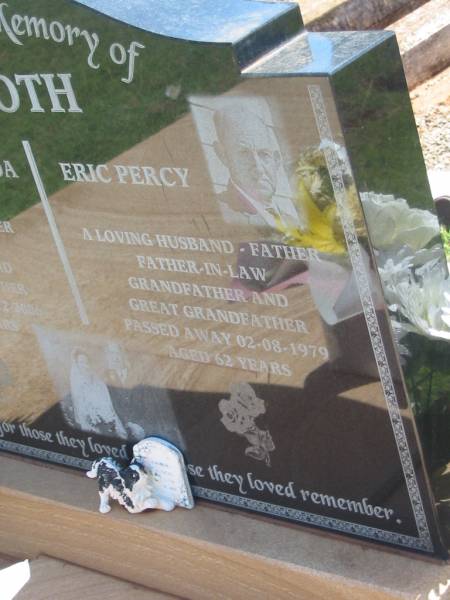 Dulcie Freda DIOTH,  | wife mother mother-in-law grandmother great-grandmother,  | died 10-12-2006 aged 79 years;  | Eric Percy DIOTH,  | husband father father-in-law grandfather great-grandmother,  | died 02-08-1979 aged 62 years;  | Yarraman cemetery, Toowoomba Regional Council  | 