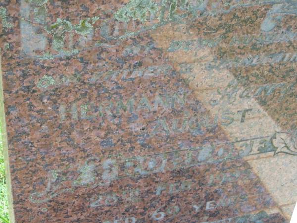 Hermann (Harry) August FROHLOFF,  | husband father,  | died 28 Feb 1985 aged 69 years;  | Yarraman cemetery, Toowoomba Regional Council  | 