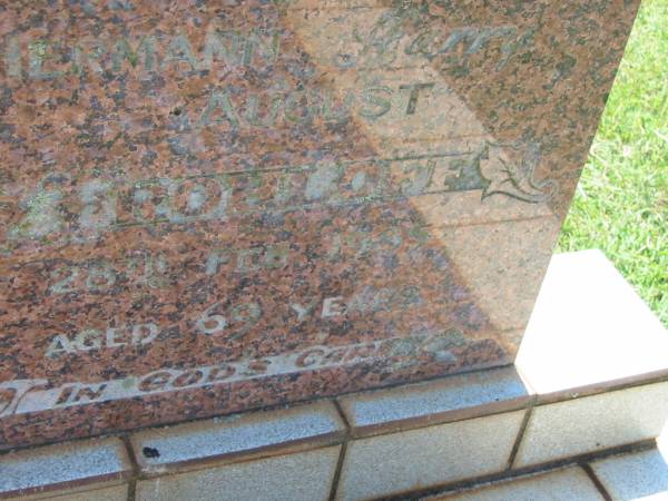 Hermann (Harry) August FROHLOFF,  | husband father,  | died 28 Feb 1985 aged 69 years;  | Yarraman cemetery, Toowoomba Regional Council  | 