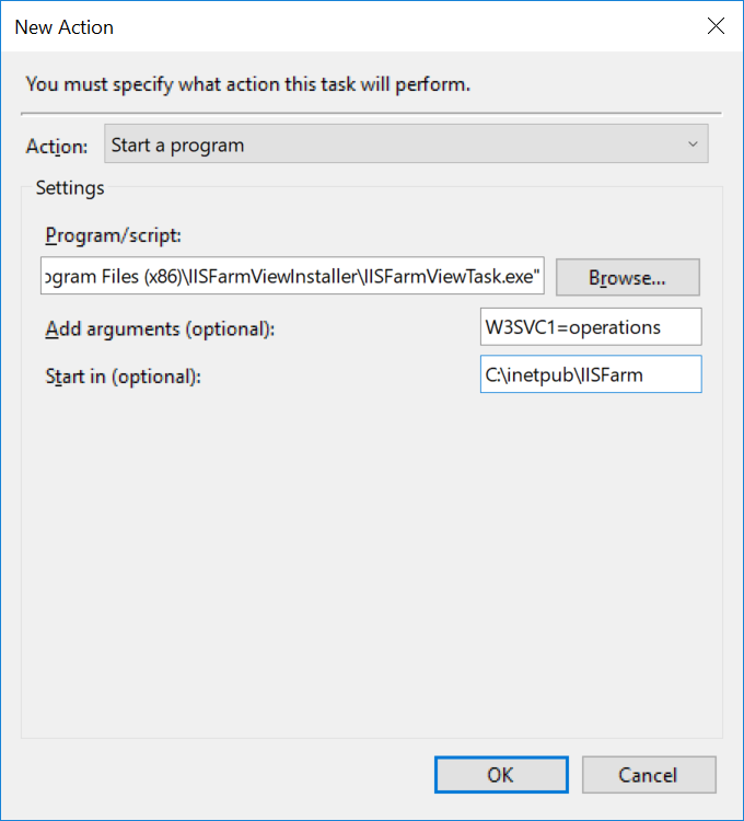 Action - configure
              IIS Farm View program