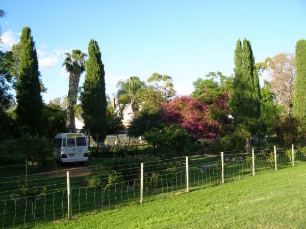 Gardens at the historic Riverside Motel,  | formerly Telegraph Hotel,  | Bourke, New South Wales  | 