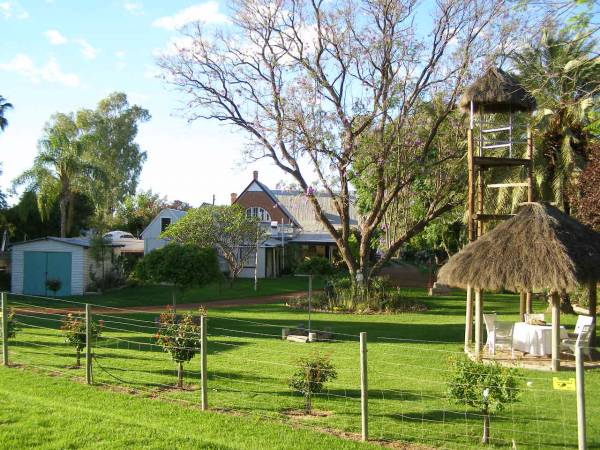 Gardens at the historic Riverside Motel,  | formerly Telegraph Hotel,  | Bourke, New South Wales  | 