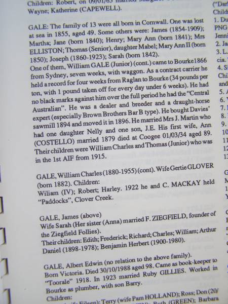 Gale family history,  | Bourke, NSW  | 
