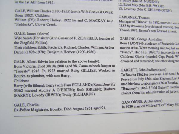 Gale family history,  | Bourke, NSW  | 