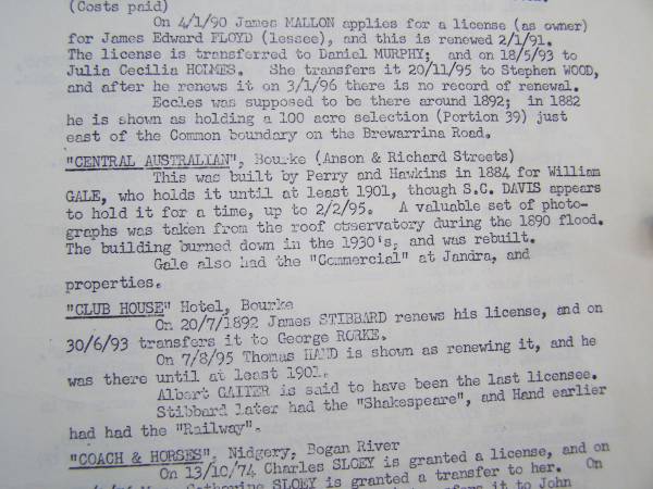 Gale family history,  | Bourke, NSW  | 