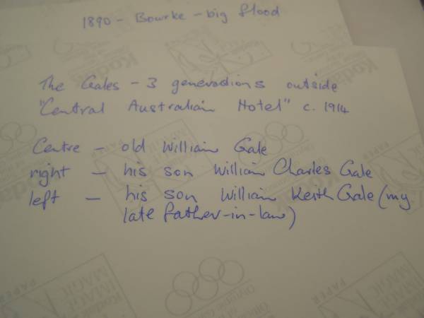 William Gale (3 generations),  | outside Central Australian Hotel,  | Bourke, New South Wales  | 