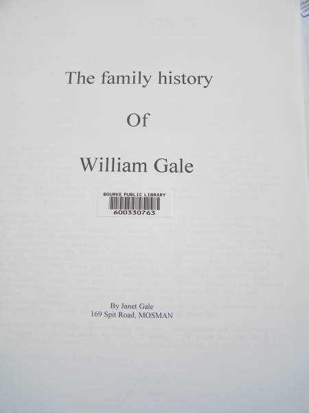 Gale family history,  | Bourke, New South Wales  | 