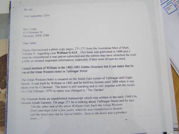 Gale family history,  | Bourke, New South Wales  | 