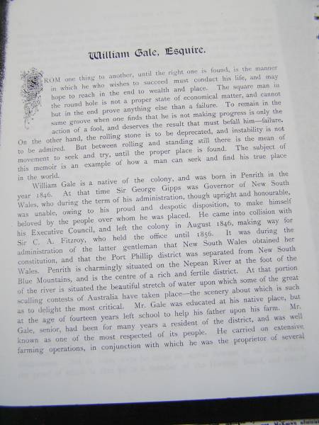 William Gale,  | from  Men of Mark ,  | Bourke, New South Wales  | 