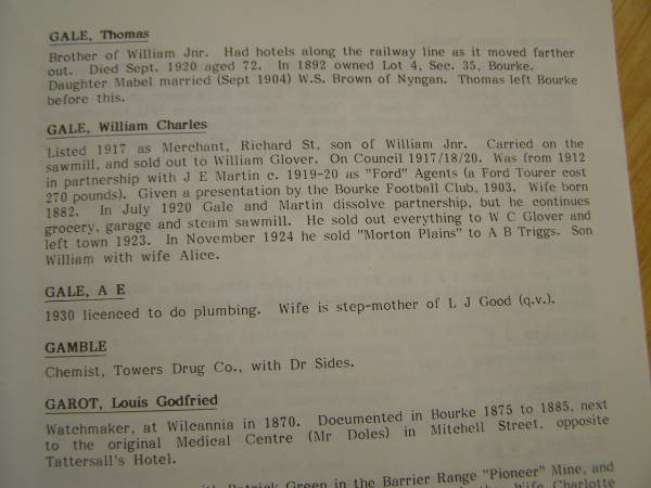 Gale family history,  | Bourke, New South Wales  | 