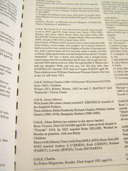 Gale family history,  | Bourke, New South Wales  | 