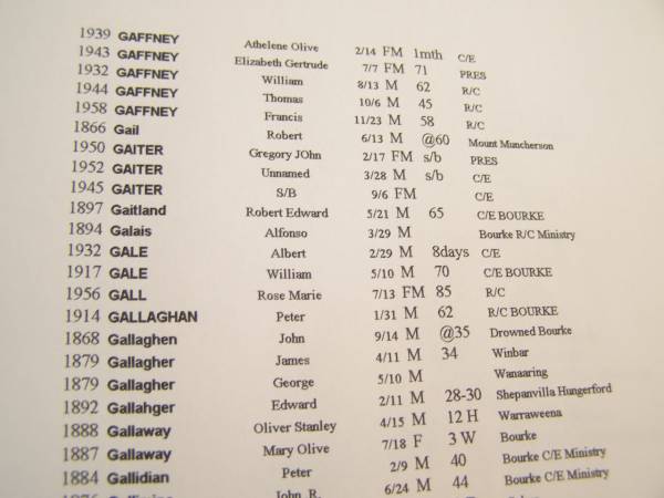 Gale family history,  | Bourke, New South Wales  | 