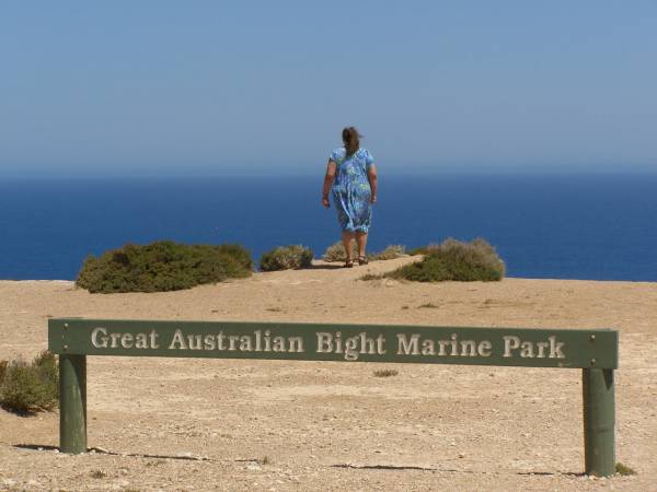Kerry at yet another cliff lookout  | of the Great Australian Bight,  | Nullarbor Plain,  | Eyre Highway,  | South Australia  | 