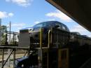 Our car (top front) loaded onto the motorail of the Indian Pacific, East Perth railway station 