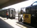 Our car (top front) loaded onto the motorail of the Indian Pacific, East Perth railway station 